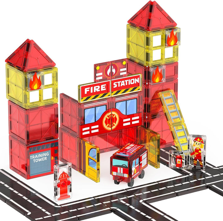 Azulejos magnéticos de estación de bomberos para niños, juguetes de...