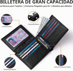 Cartera RUNBOX para Hombre de Cuero con Bloqueo RFID Bifold para Bolsillo Frontal