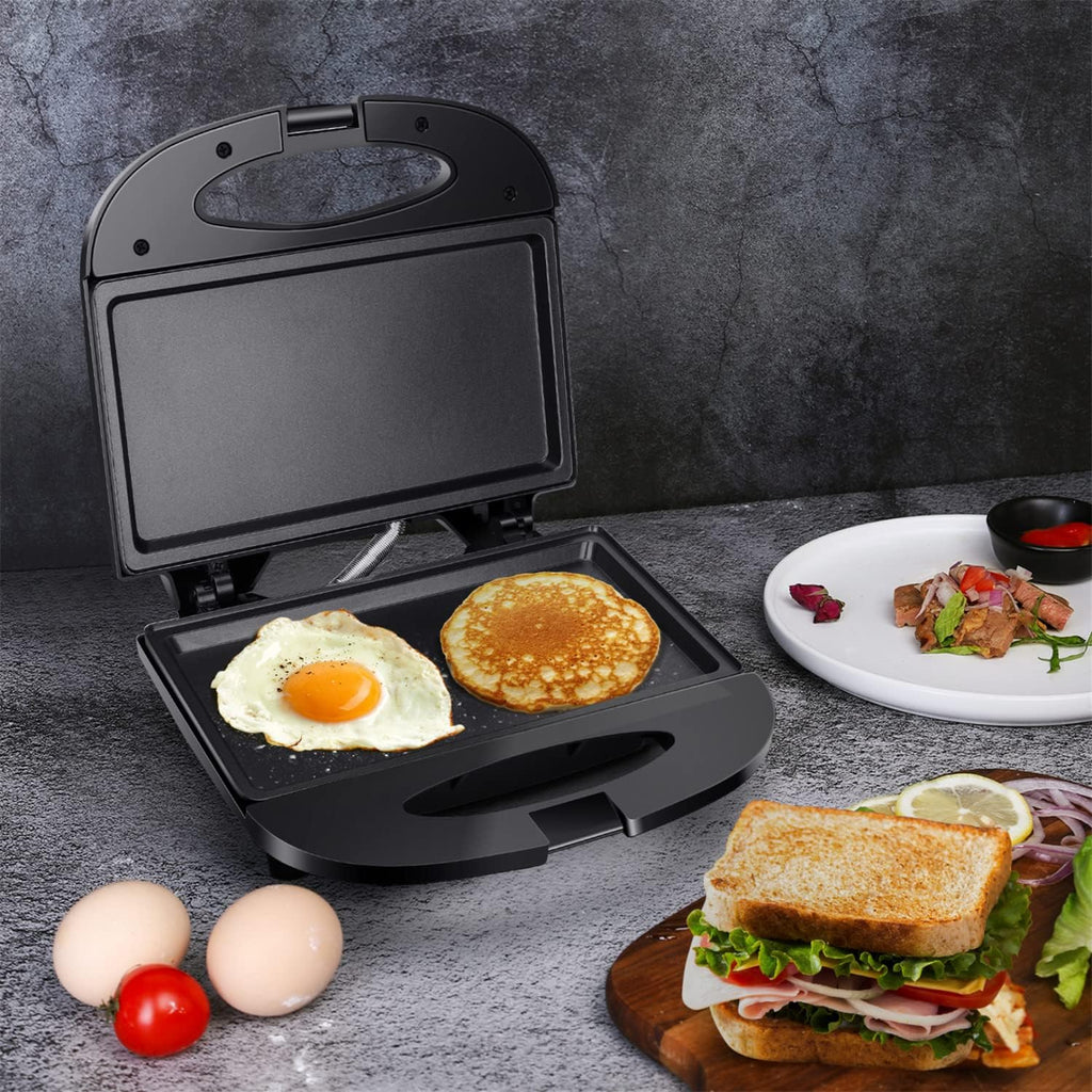 Aigostar Tostadora de Sándwich con Superficie de Parrilla Profunda Antiadherente para Huevo, Jamón, Bistecs Parrilla Eléctrica Compacta Negra, Certificado ETL, Roy