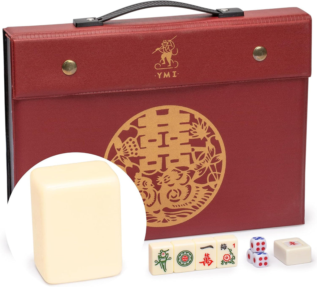 Yellow Mountain Imports - Juego de mahjong chino de tamaño pequeño, "Rogue Classic" con 146 azulejos de color marfil, funda de vinilo, indicador de viento y dados, solo para juego de estilo chino []