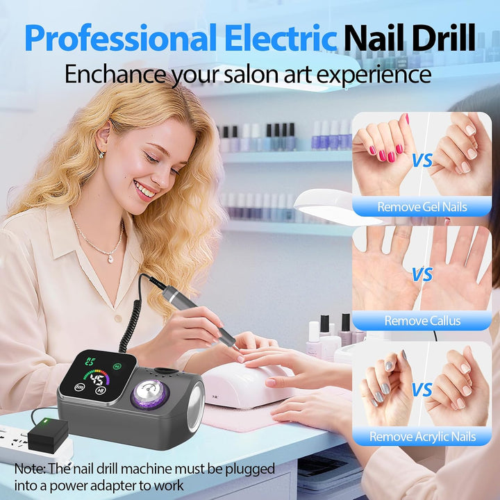PYVOLA Taladro de uñas eléctrico profesional E-File - Kit de brocas...