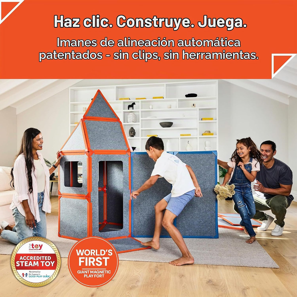 Superspace Paneles de construcción de fuertes magnéticos gigantes – El juego grande, azul, 24 paneles, azulejos magnéticos de tamaño real para niños, construye fuertes castillos, cohetes, juguete STEM