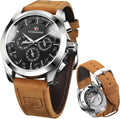 FORSINING Reloj deportivo transparente para hombre, correa de cuero genuino de lujo, reloj esqueleto mecánico automático de moda para hombre