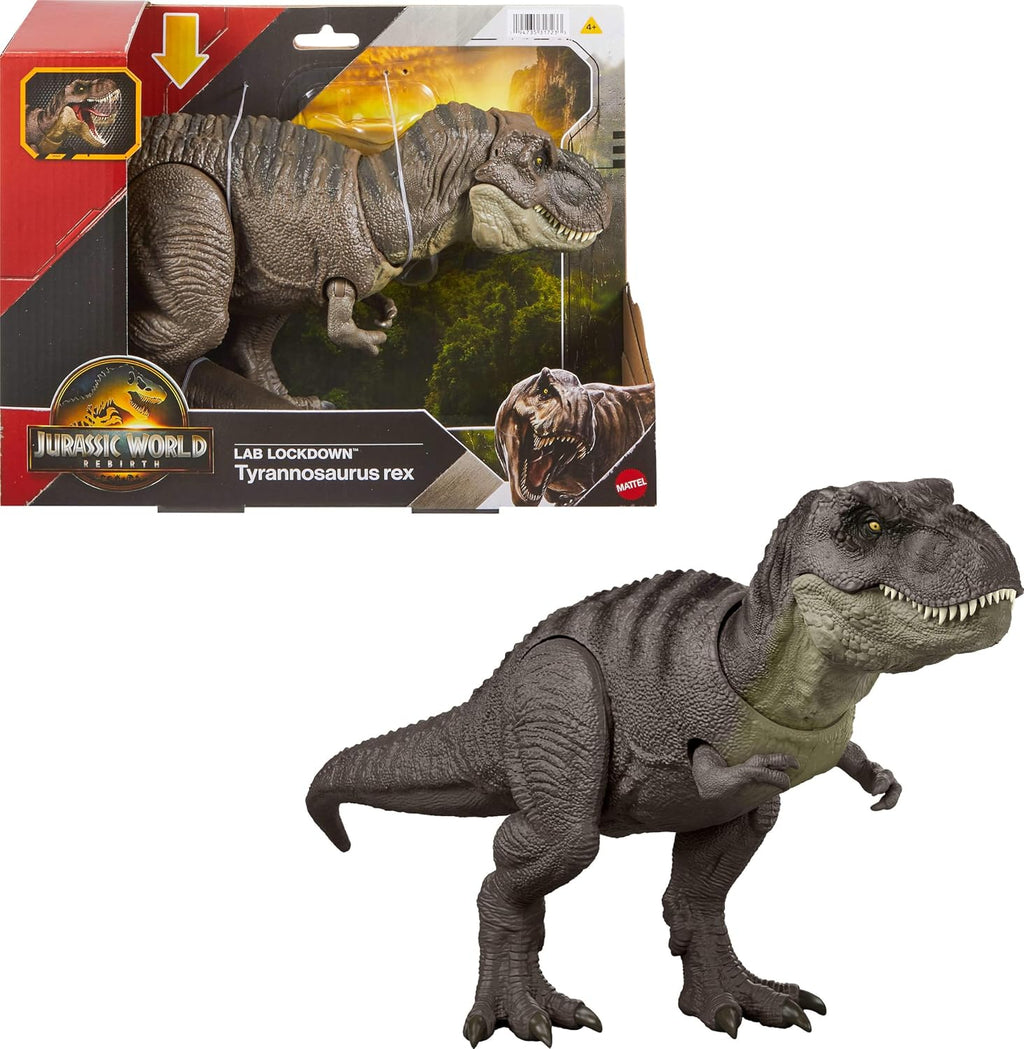 Jurassic World T-Rex figura de acción, juguete de dinosaurio, ataque de mordisco