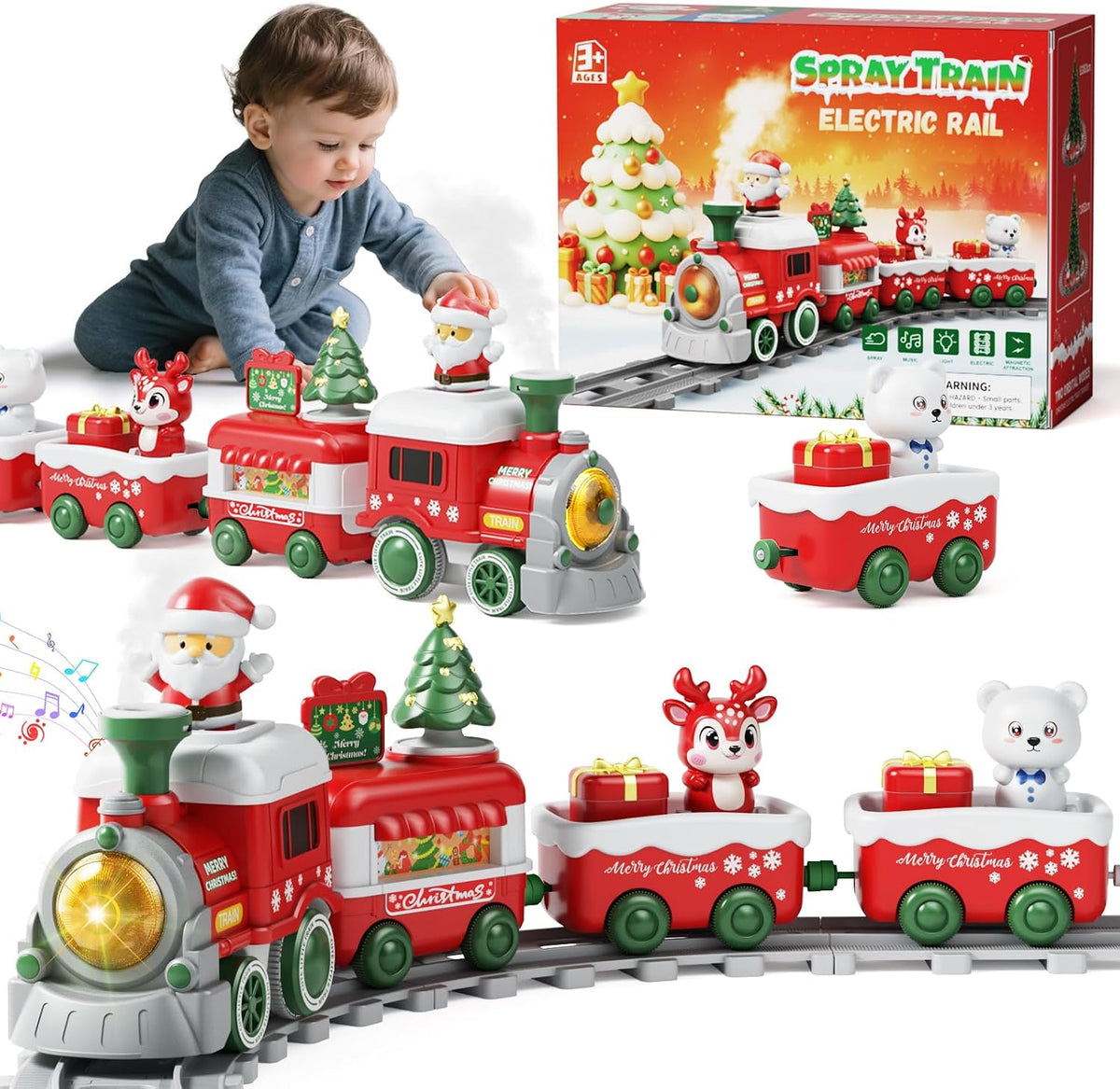 Dimoarch Juego de tren de juguetes navideños para niños y niñas de 1, 2 y 3