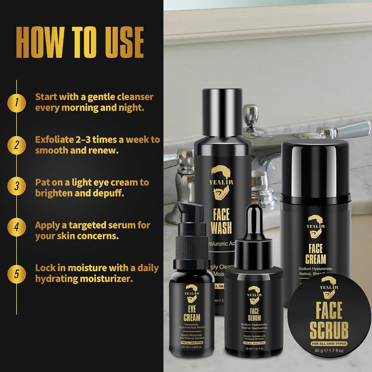 YEALIR Regalos para hombres, kit de cuidado de la piel antienvejeci...
