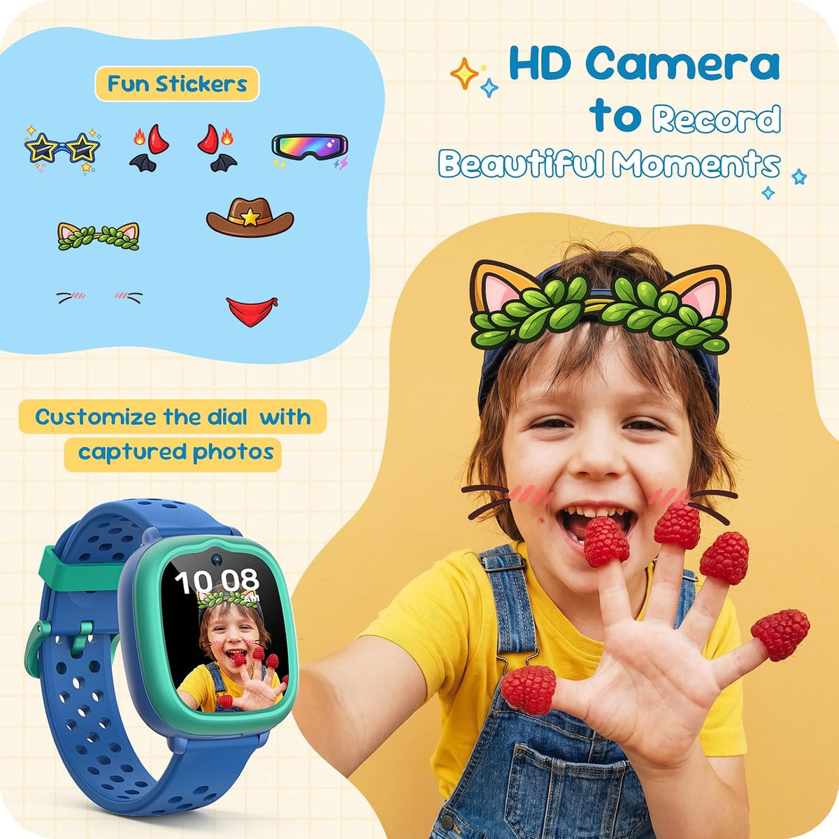 ENOMIR Reloj inteligente para niños de 3 a 12 años con cámara, podómetro, juegos, música, reloj inteligente para niños, rastreador de actividad física, audiolibros, control parental