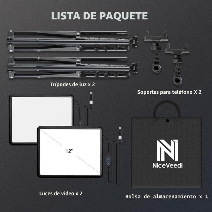 Paquete de 2 luces LED de video, luz NiceVeedi Studio, kit de ilumi...