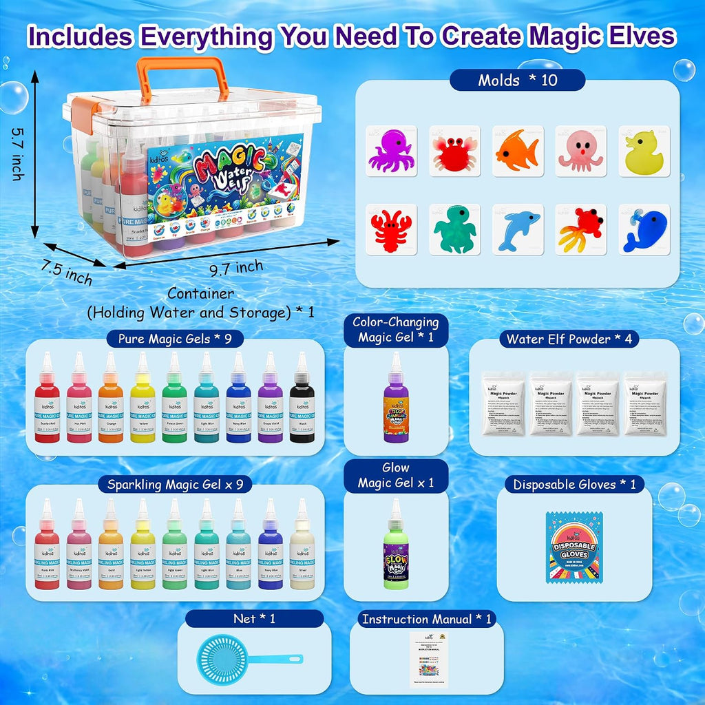 Kiditos Kit de juguetes mágicos de elfo de agua, squishies para niños