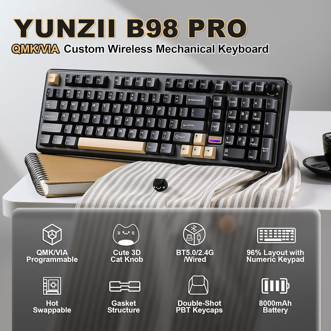 YUNZII B98 PRO QMK\/VIA - Teclado mecánico inalámbrico para juegos,...