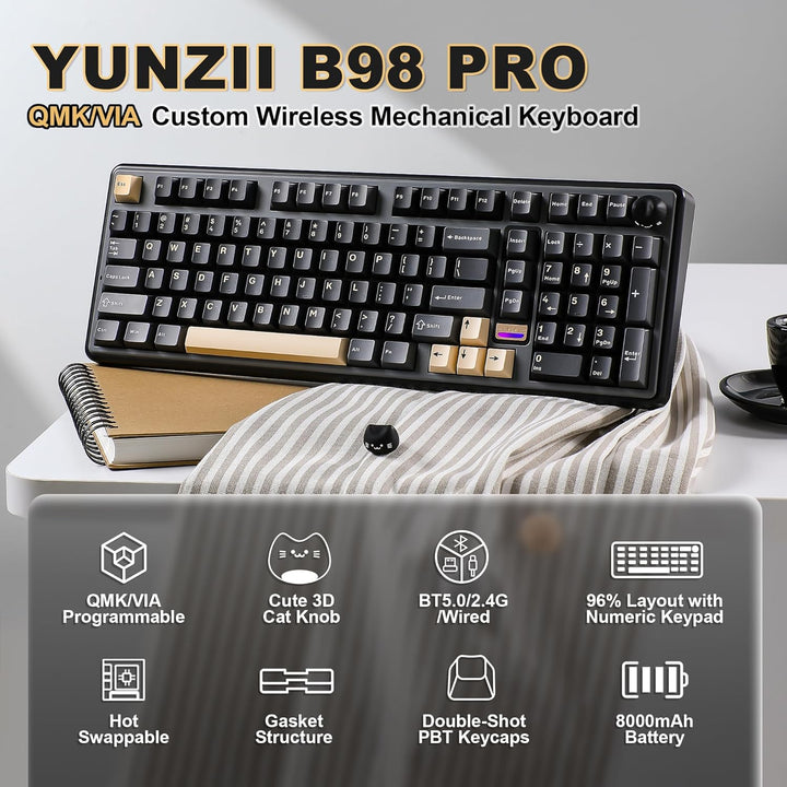 YUNZII B98 PRO QMK\/VIA - Teclado mecánico inalámbrico para juegos,...