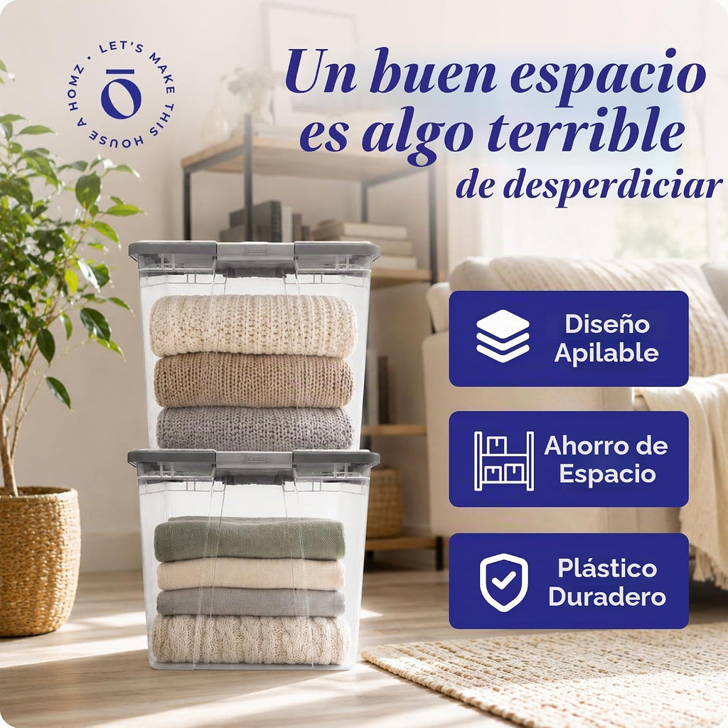 HOMZ Contenedor de plástico transparente con tapa gris de cierre seguro, 64