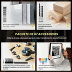 Juego de taladro eléctrico inalámbrico sin escobillas de 21 V con batería de gran capacidad de 4.0 Ah y cargador, taladro eléctrico de metal sin llave de 3/8 pulgadas, ajuste de par 25+1, 2 velocidades, kit de taladro de 87 piezas para proyectos de bricol