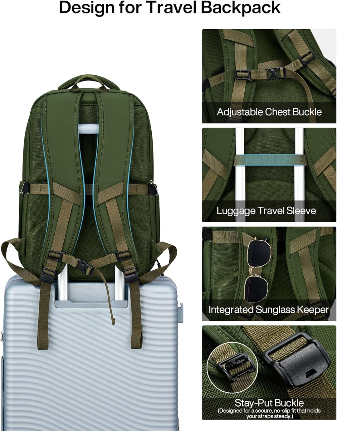MILADA Mochila de viaje expandible de 28L a 39L, mochila de mano ap...