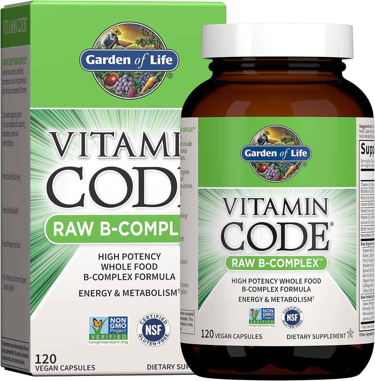 Garden of Life Vitamin Code Raw B-Complex, 120 cápsulas veganas, 120 unidades (1 paquete)