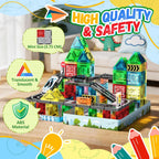 Azulejos magnéticos, juego de carretera, bloques de construcción de viaje con 2 autos y caja de metal, mini azulejos magnéticos para exteriores, juguetes de construcción para niños, regalos