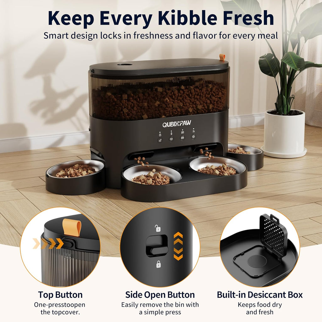 Comedero automático para gatos múltiples con 4 cuencos de acero