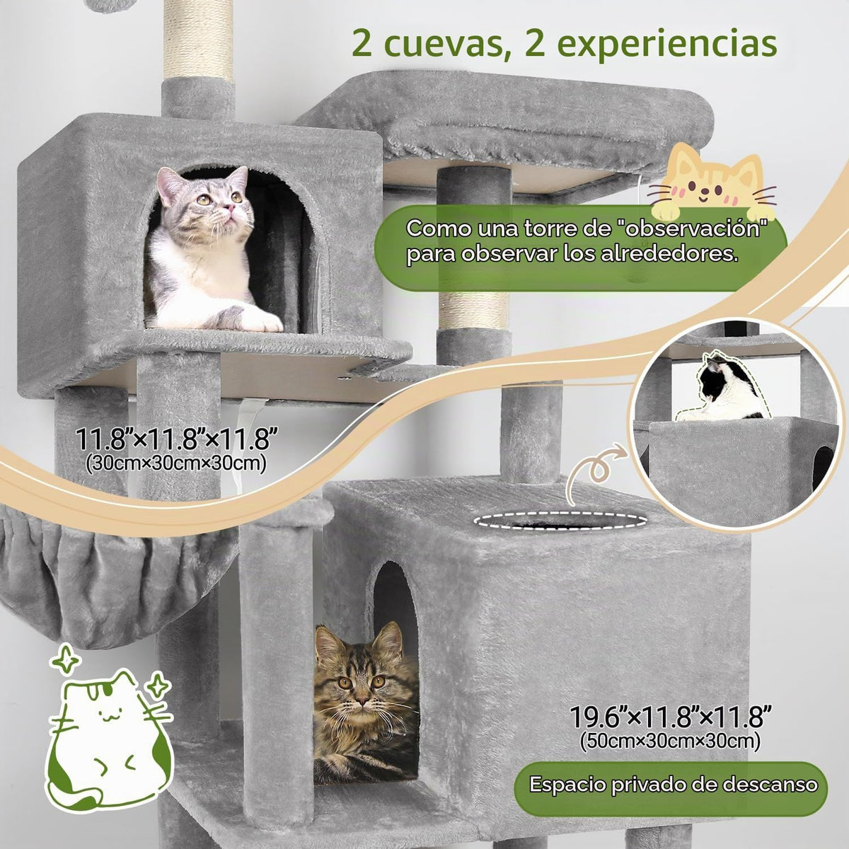 Globlazer Torre de árbol para gatos, muebles para gatos de varios niveles extra altos de 76 pulgadas con cómodos condominios, hamaca y perchas para gatos adultos, perfecto para escalar, rascar y jugar
