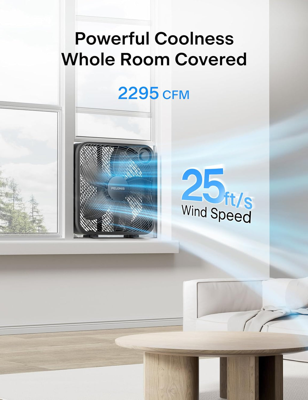 PELONIS Ventilador de caja de 20 pulgadas para dormitorio: 3 veloci...