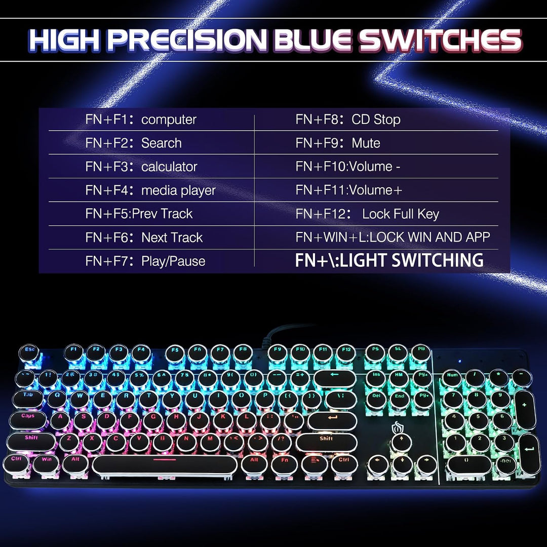 YSCP Teclado mecánico para juegos estilo máquina de escribir, retro...