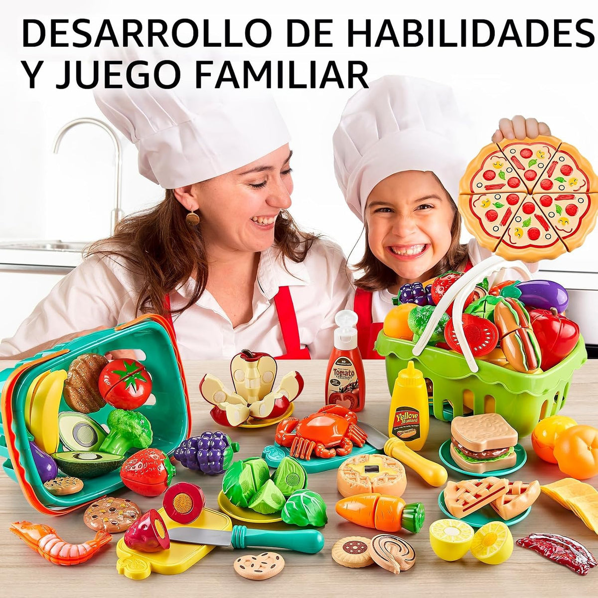 85pcs Play Food Sets para Kids Kitchen, Cutting Toy con 2 Baskets