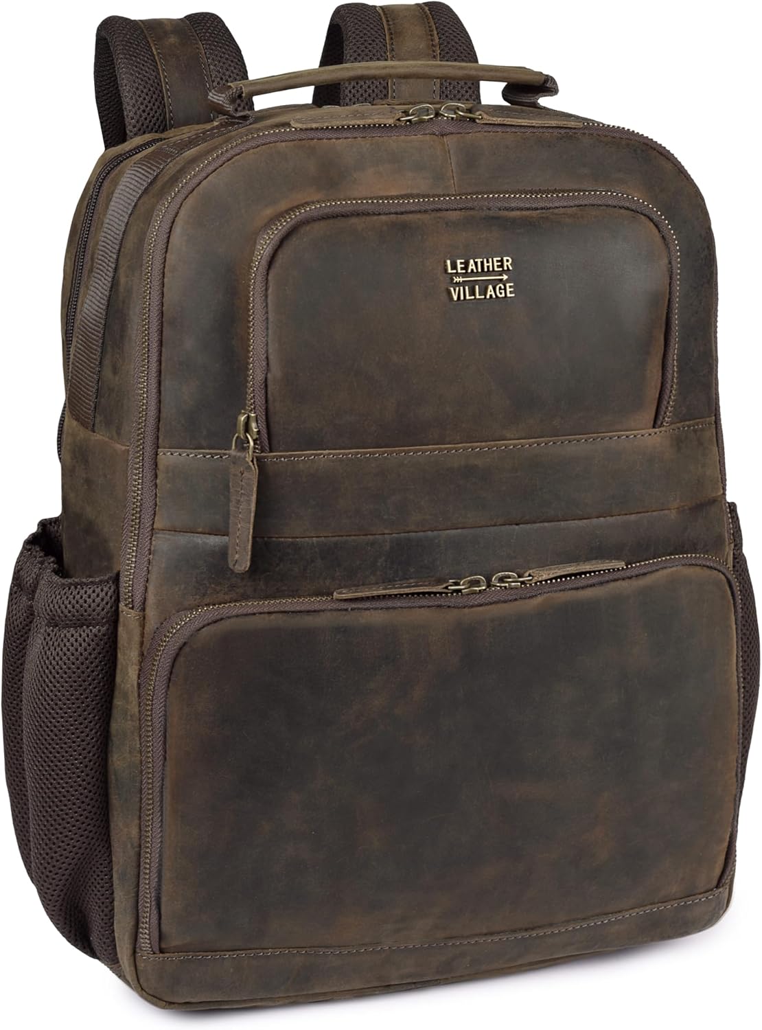 LEATHER VILLAGE Mochila de cuero para hombre de trabajo, Marrón desteñido