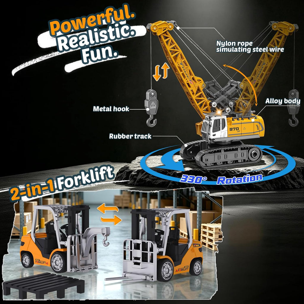 Mini RC Construction Set 1:64 Excavadora, carretilla elevadora, camión