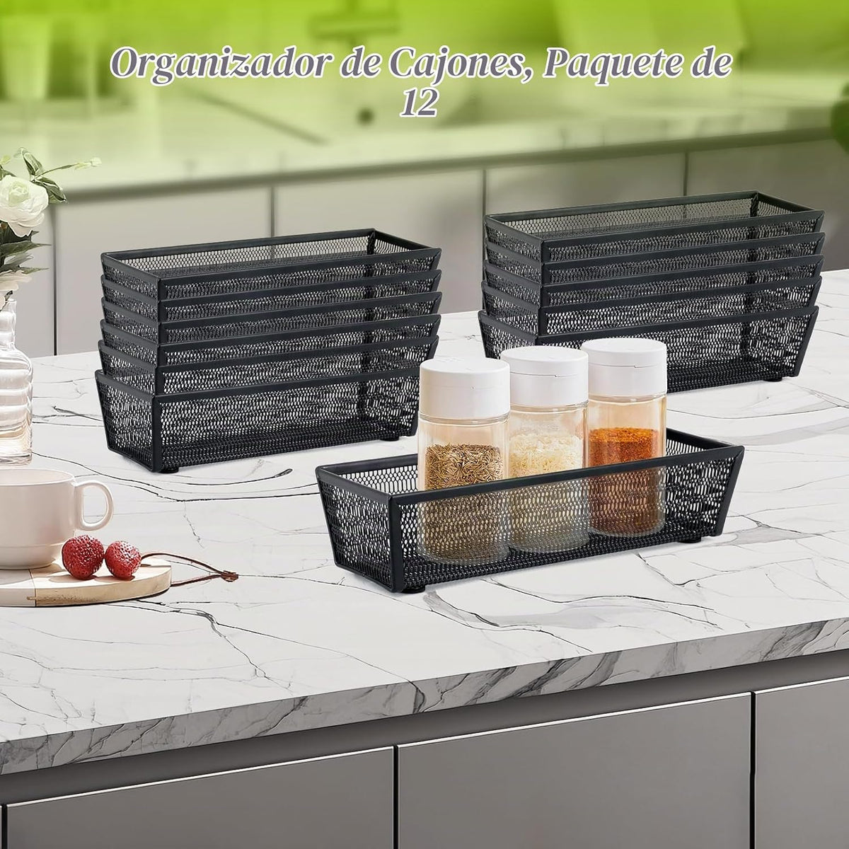 Organizador de cubiertos, negro, 9 x 3 x 2 pulgadas, paquete de 12