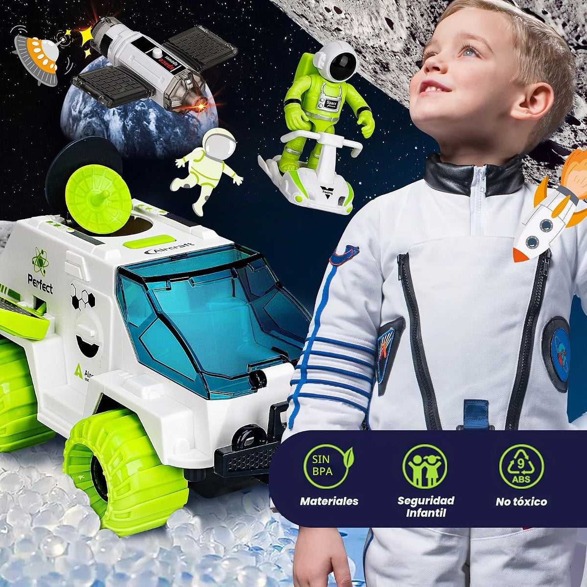 TOY Life Juguetes de cohete espacial para niños, juguete de lanzadera con figura de astronauta y rover para niños de 5 a 12 años, nave espacial, planeta STEM para niños y niñas