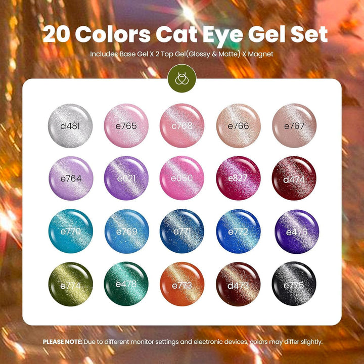 Beetles - Juego de esmaltes de uñas de gel de ojo de gato, 20 color...