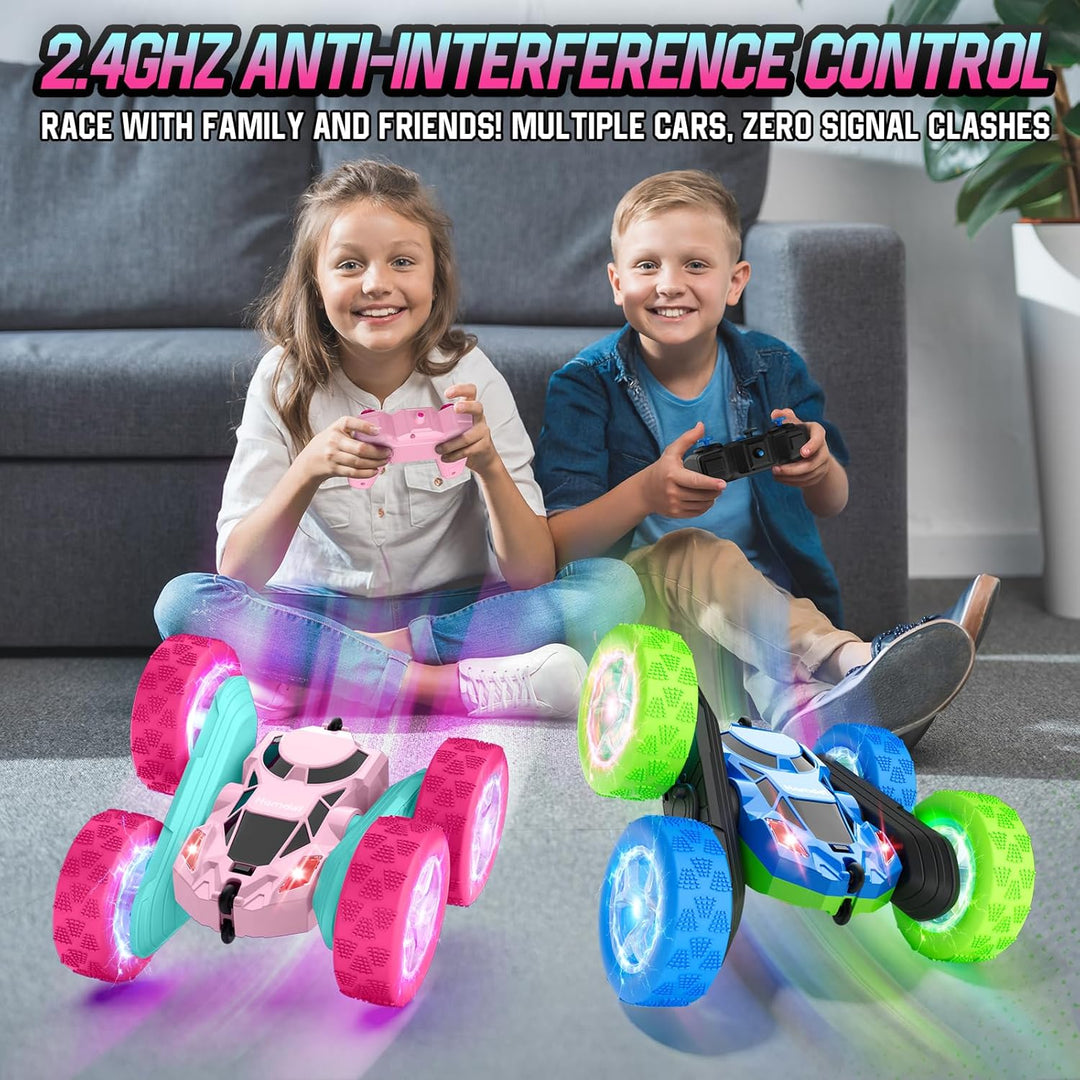 Hamdol Coche de control remoto rosa para niñas, doble cara con faro...