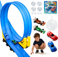 MINDNOOK Juego de pista de carreras flexible de 16 pies para niños, pista de carreras portátil enrollable con 4 autos y ventosas, compatible con autos de juguete fundidos a presión 1:64, regalo para niños y niñas de 4 a 12 años