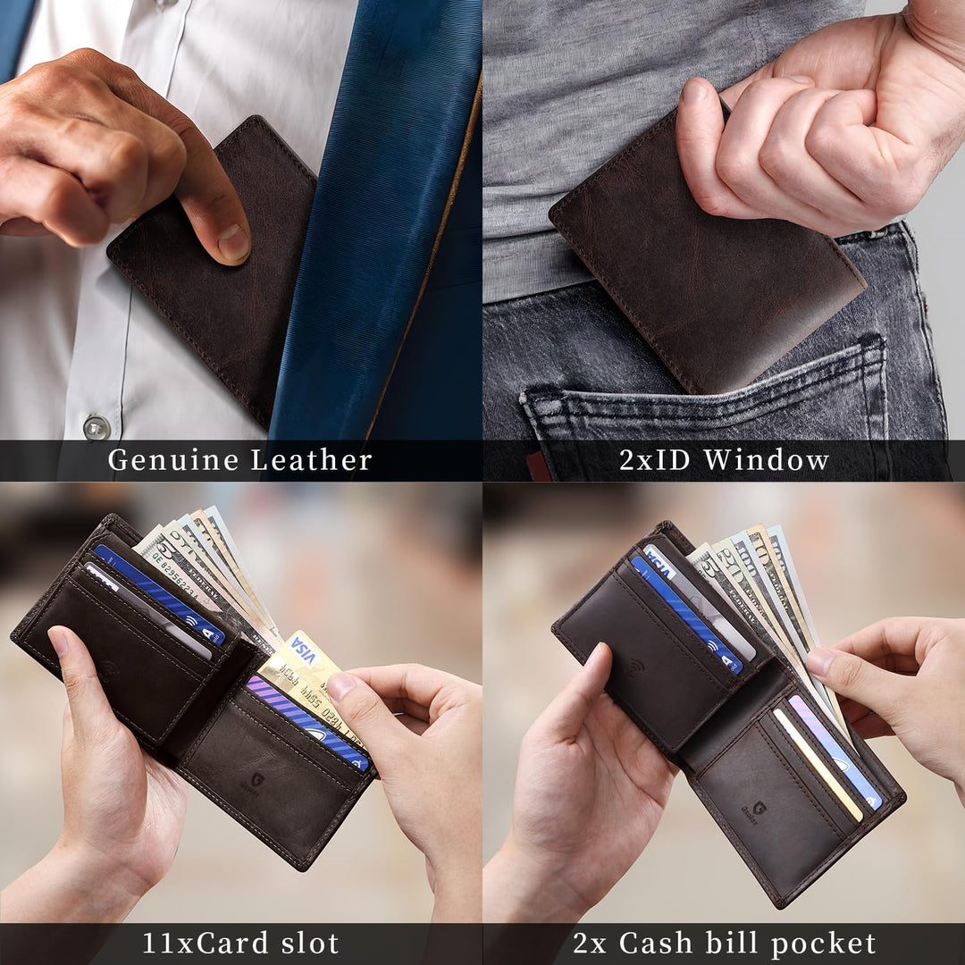 GSOIAX Top Cartera de cuero de grano genuino de calidad prémium Cra...