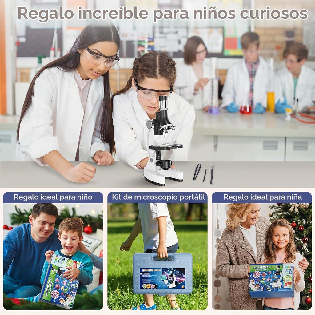 Kit de microscopio para niños 100X-1200X para niños: Microscopio compuesto