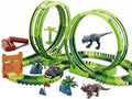 Juguetes de pista de carreras de dinosaurios para niños de 3 a 5 años, juego de pista de autos de dinosaurio de doble bucle, juego de pista de carreras de aventura flexible para niños de 4 a 7 años