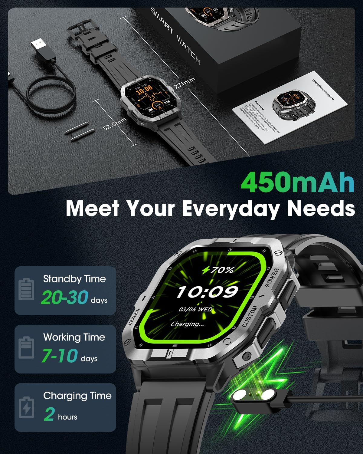 Reloj inteligente militar GPS integrado, llamadas Bluetooth, para iPhone y