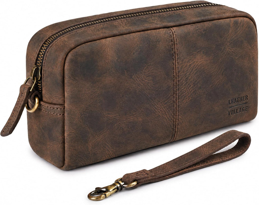 LEATHER VILLAGE DOP-9-MINI, Marrón, Kit Dopp de cuero vintage