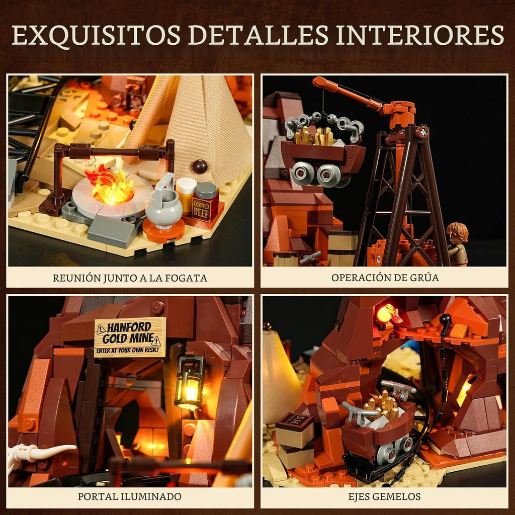 Lumibricks Mina de Oro del Salvaje Oeste Iluminación Conjunto de Ladrillos de Construcción - Entrada de Excavación de Prospector Occidental 658 Piezas Juego de Minería para Adultos y Amantes del Oeste