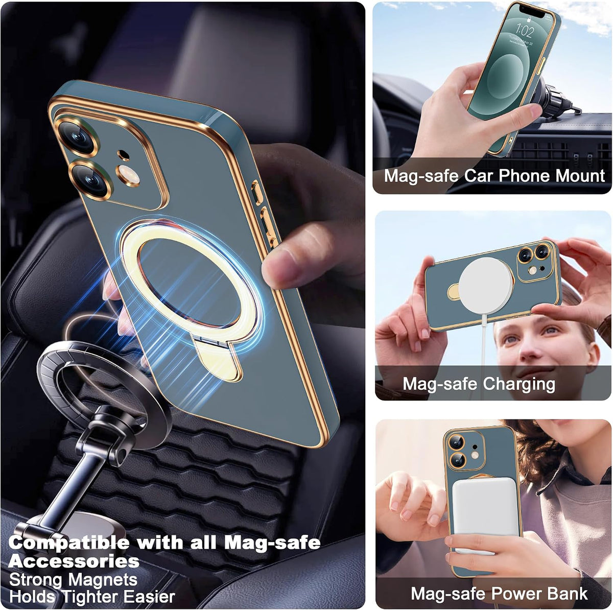 Funda de teléfono chapado para iPhone 12 con soporte de 6.1