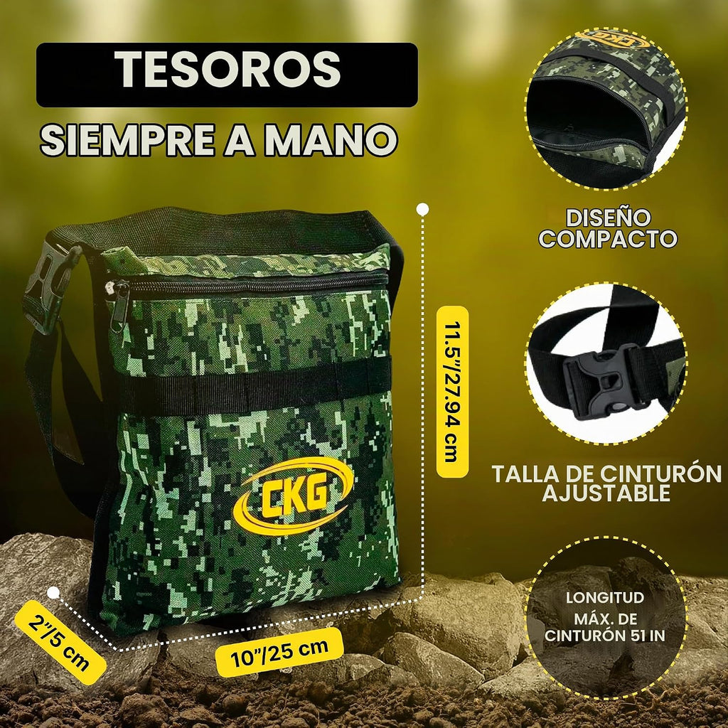 Pala para Detección de Metales, Pala de Doble Borde Serrado de Alta Resistencia - Cuchillo de Excavación para Jardinería, Caza, Camping, Plantación y Bolso de Almacenamiento para Tesoros, Juego