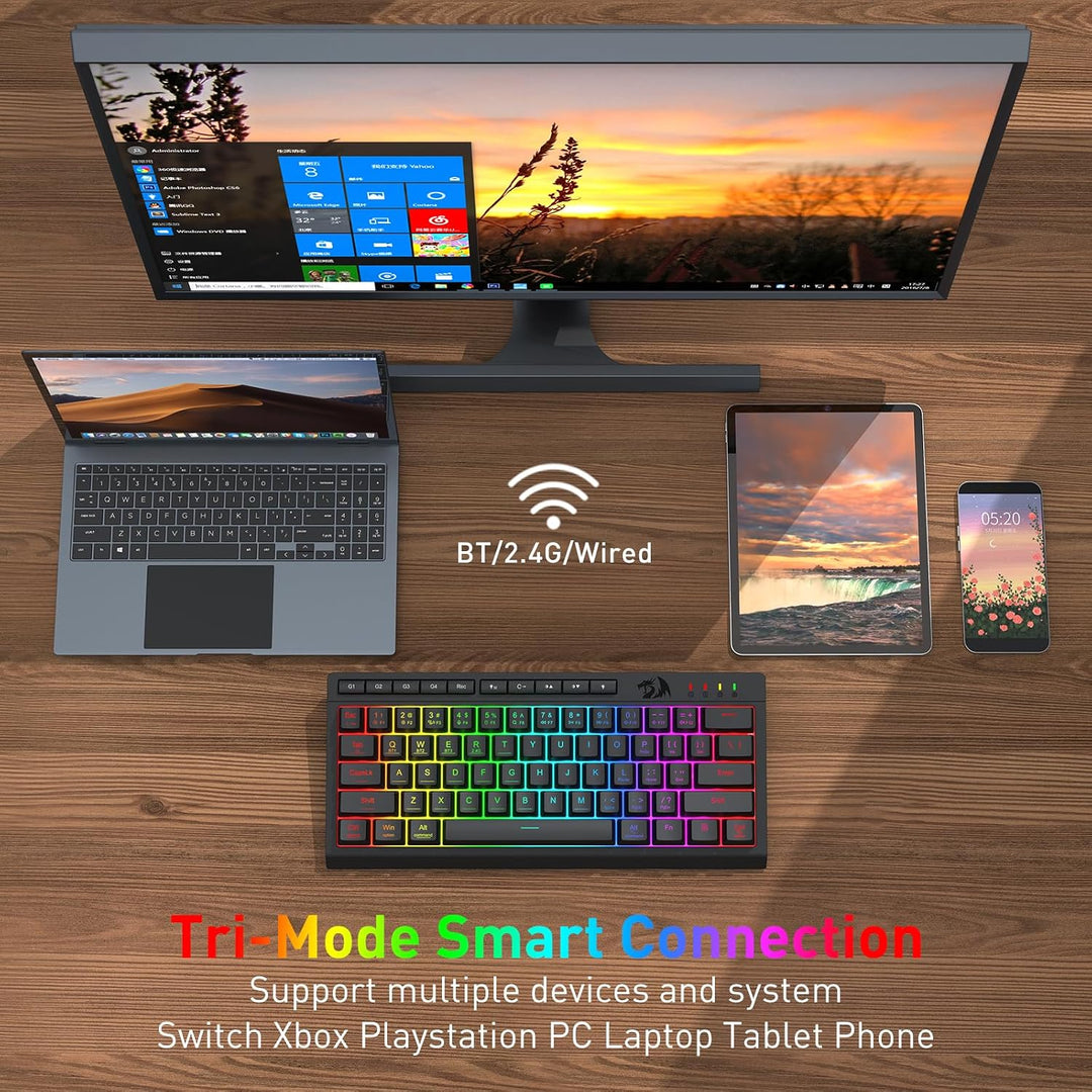 Redragon K522 PRO - Teclado inalámbrico de membrana RGB 60% para ju...