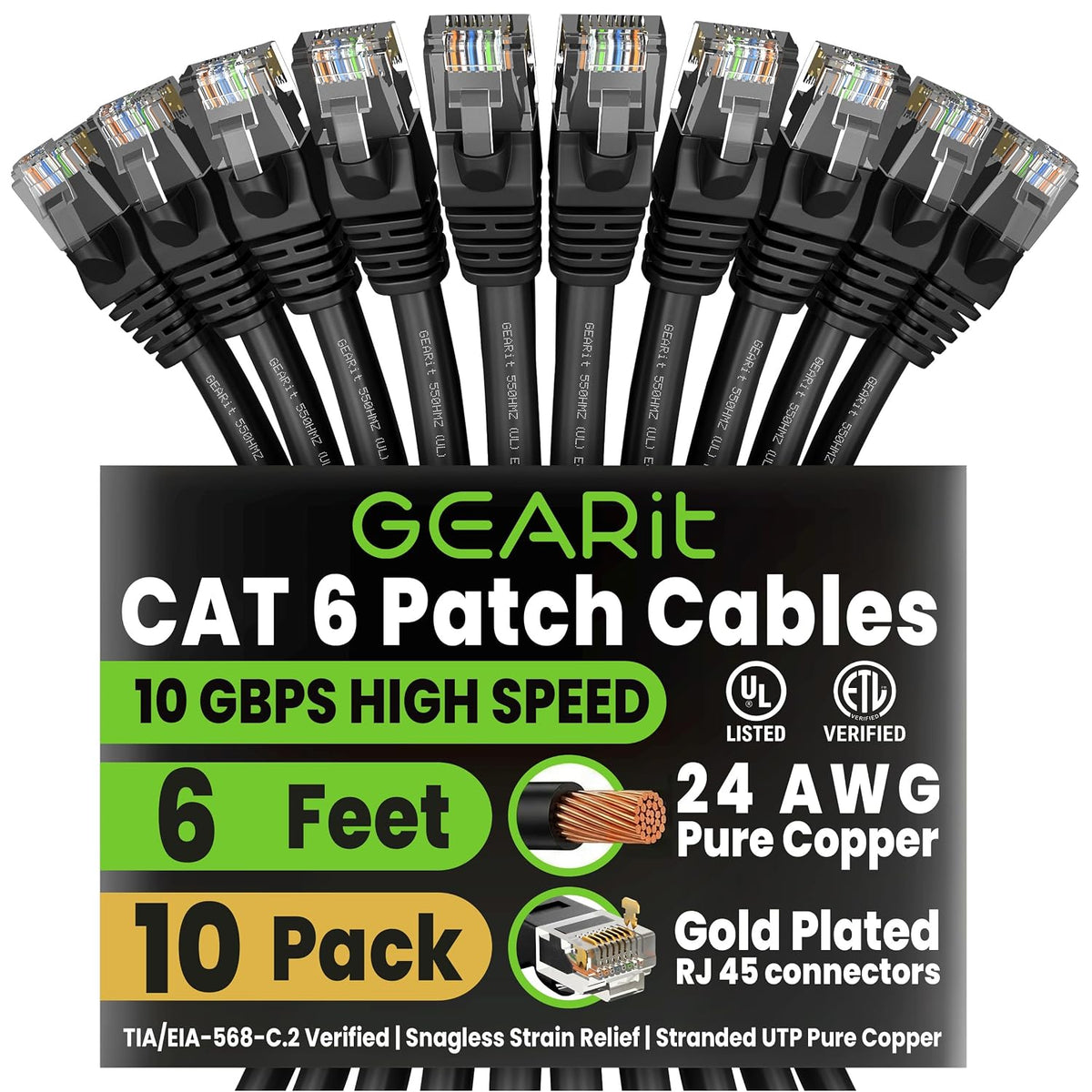 GEARit - Cables de conexión Cat6, cable Ethernet Cat 6 de 6 pies