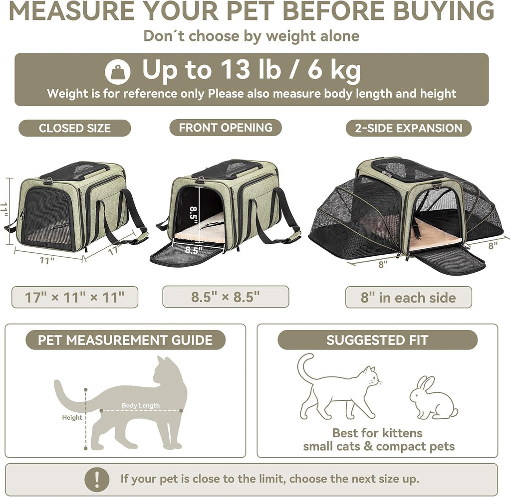Petsfit Transportador de gatos mediano doble expandible para gatos y perros pequeños