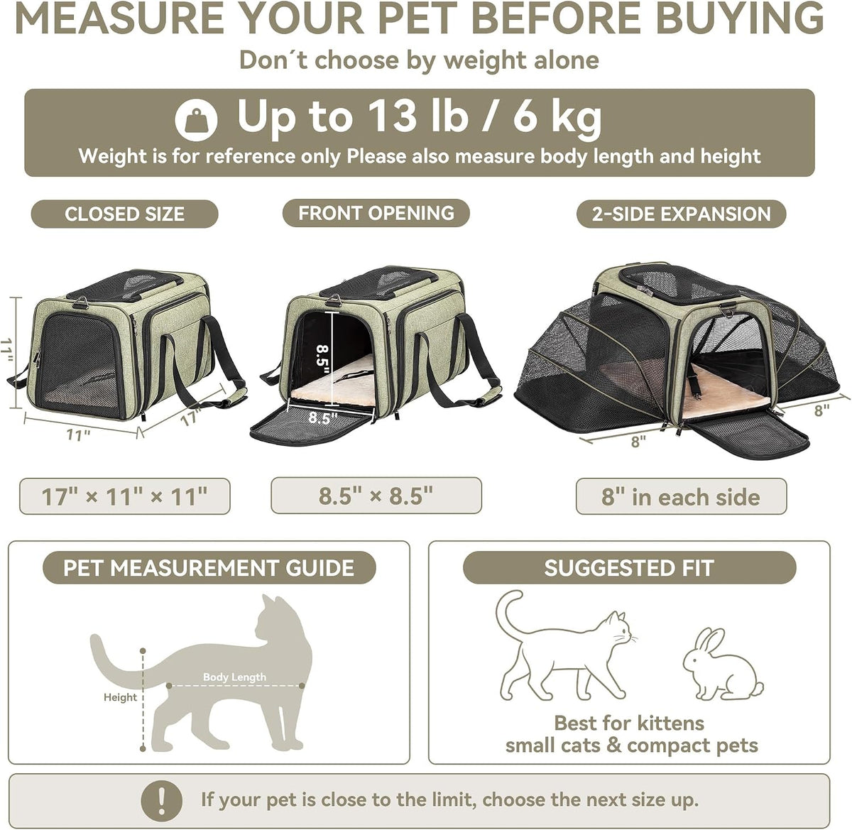 Petsfit Transportador de gatos mediano doble expandible para gatos y perros pequeños