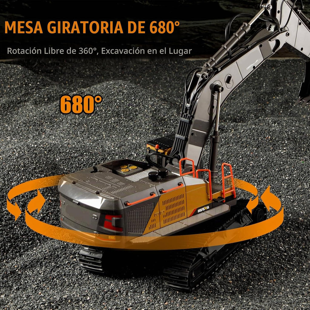 Camión excavadora de control remoto de 20.4 pulgadas, 22 canales, escala 1/14, pala de metal, brazos independientes, máquina de excavación a control remoto, vehículos de construcción de aleación de metal, juguete para principiantes de 14 años