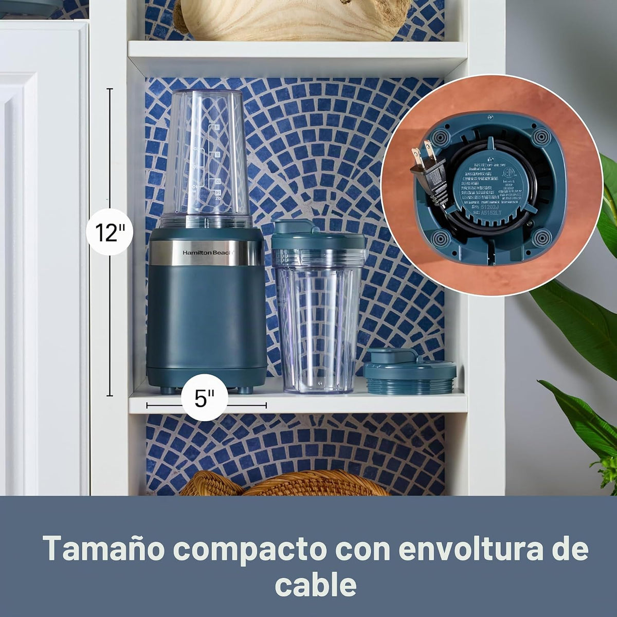 Hamilton Beach Licuadora portátil para batidos con 2 tarros Blend & Go