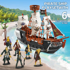 Figuras de acción pirata, juego de barco pirata, juguetes de simulación de barco pirata con 6 figuras de acción y árbol, juguete de juego para niños, juguetes educativos de aprendizaje con figuras