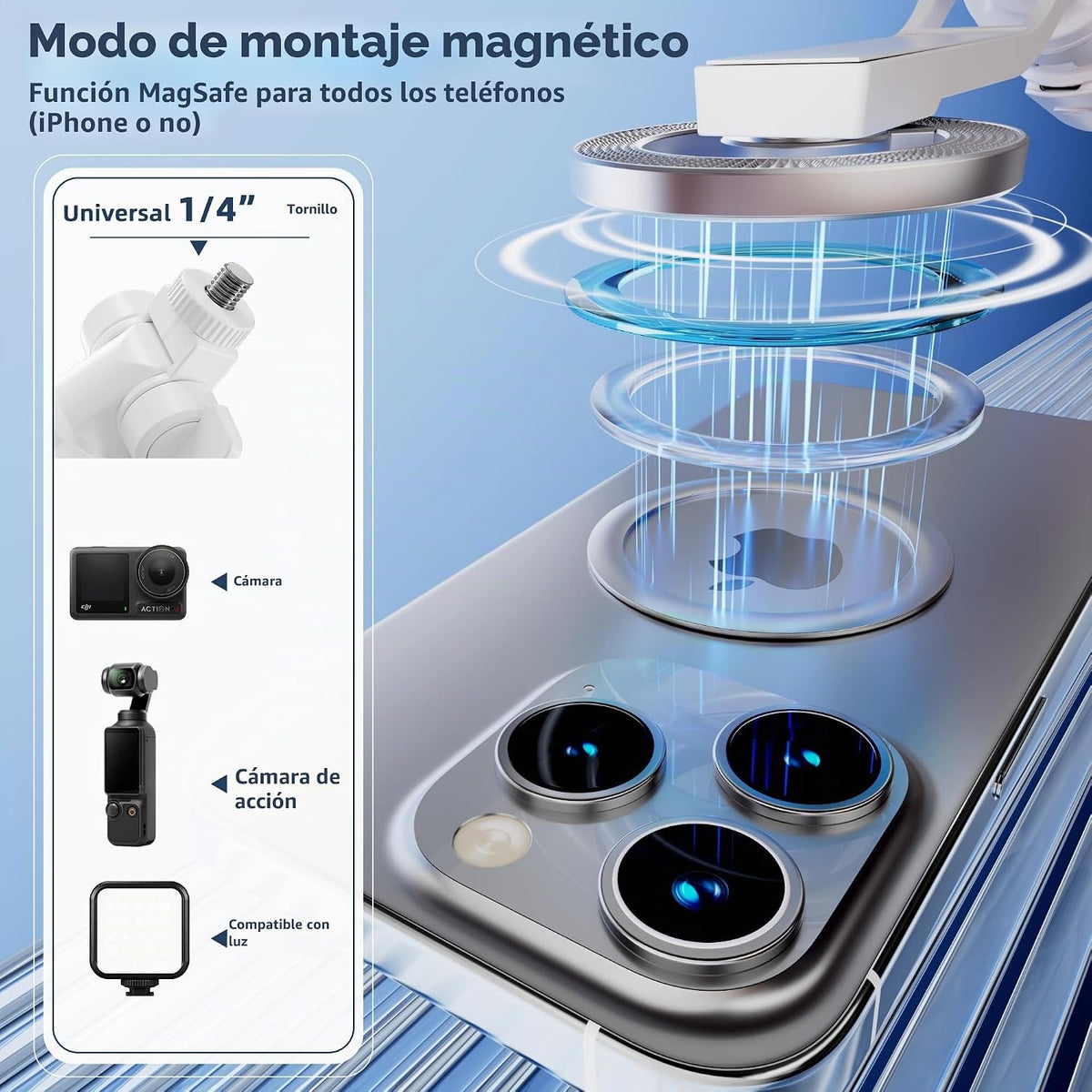 Trípode magnético para selfie stick de 53 '' para iPhone1817Pro con soporte