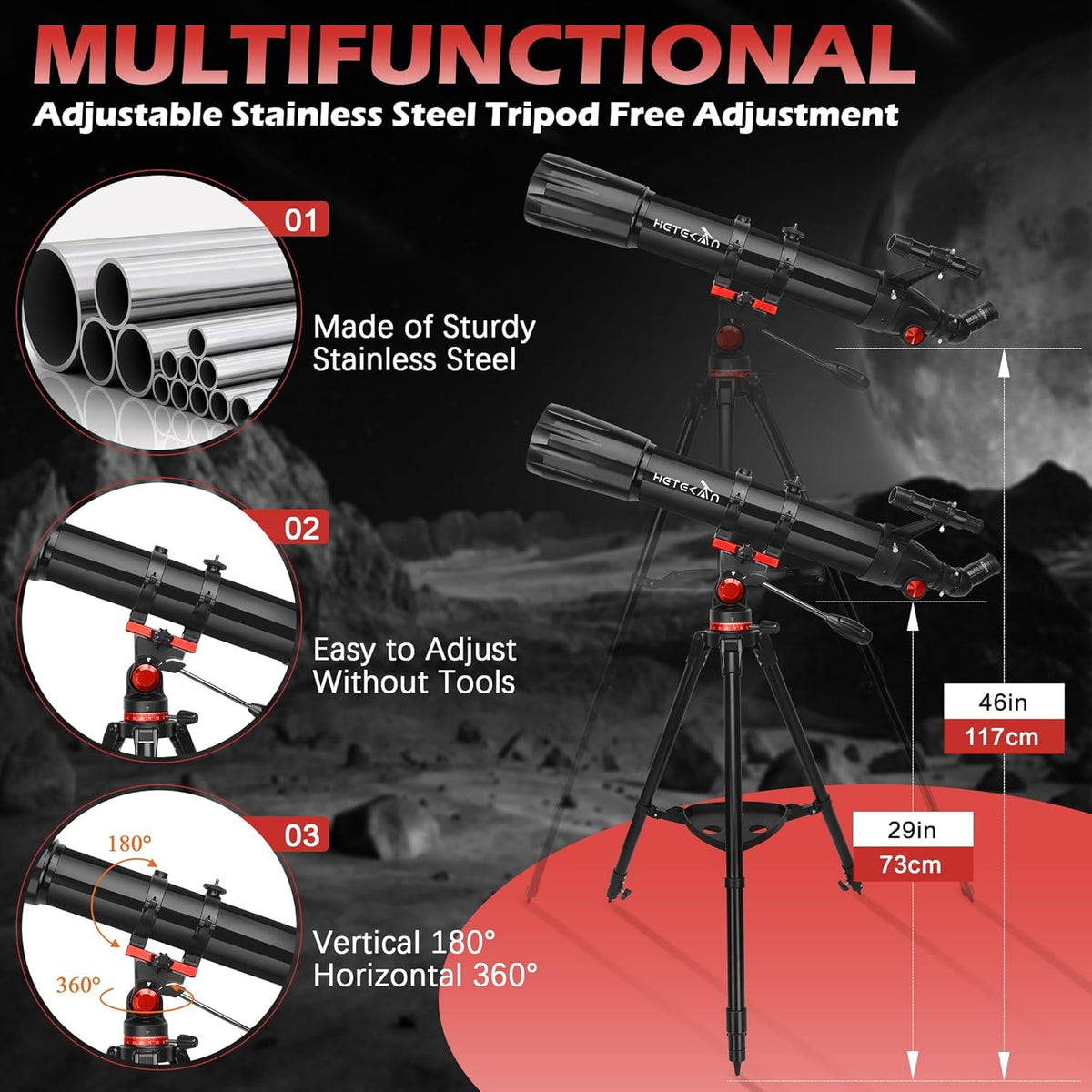 Telescopio HETEKAN para adultos de alta potencia, apertura de 3.543 in, refractor de 35.433 in
