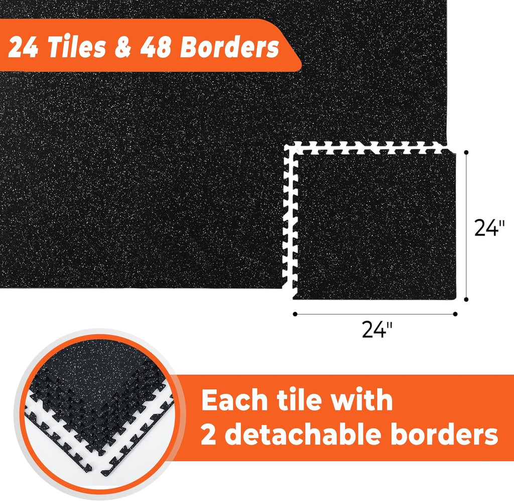 SUPERJARE 0.4'' Thick 24 Pcs 96 Sq Ft Rubber Top Exercise Equipment Mats